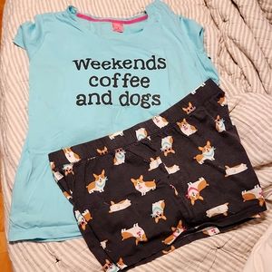 Corgi 2 piece pajama short set